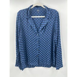 Gap Body Blue Checkered Satin Pajama Set Size Medium